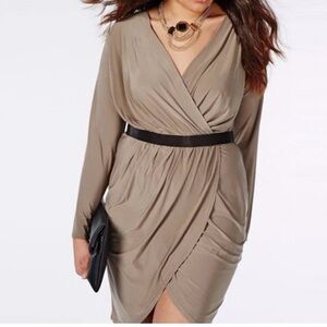 DOUBLE ZERO.Long‎ Sleeve Wrap Dress.Faux Leather accents on shoulder/Slee…